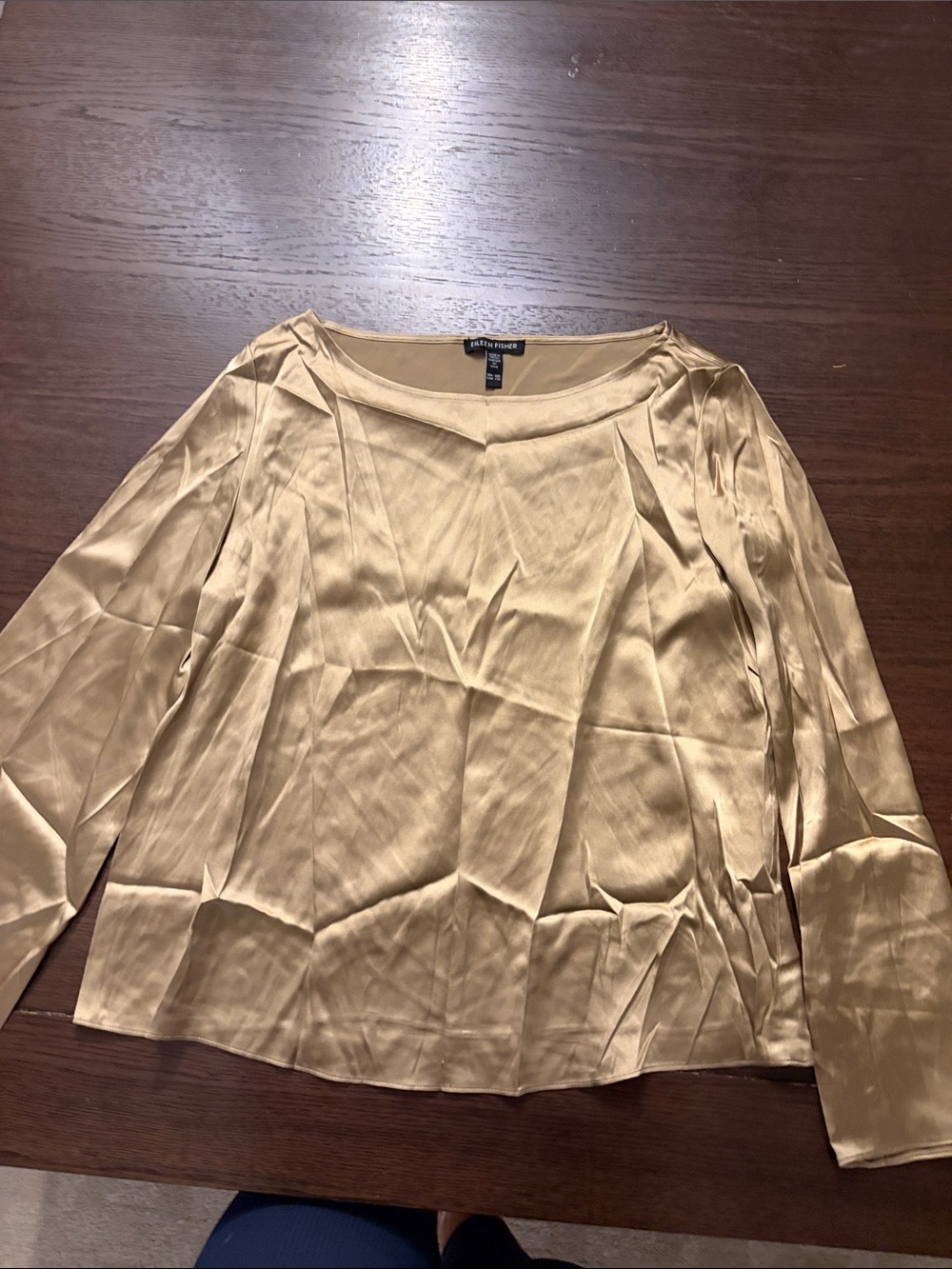 Eileen Fisher Metallic Gold Satin Boatneck Blouse